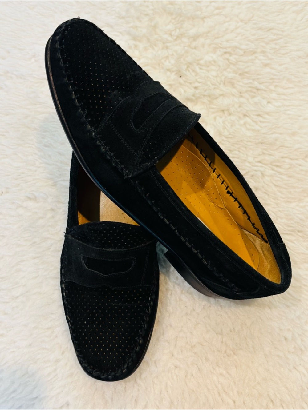 Pertini Men's Black Suede w/ Eyelet Slip-On Penny Loafers size 9.5